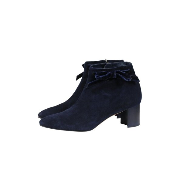 Manolo Blahnik Womens Bow Tie Suede Boots Size US 10 EU 40 Navy Blue Booties - Picture 4 of 12